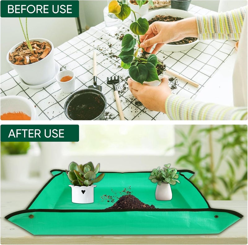 LCHUANG Repotting Mat for Indoor Plant Transplanting - 43.5 x 29.5 Planting Mat Soil Mess Control, Portable Succulent Planting Potting Tray Waterproof Gardening Tools (Pale Green) - Image 4